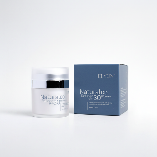 ELYON Natural DD Refiner SPF30 – luxury product shot fond gris perle