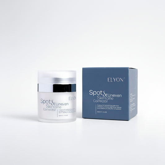 ELYON Spot & Uneven Skintone Corrector – luxury product shot fond gris perle