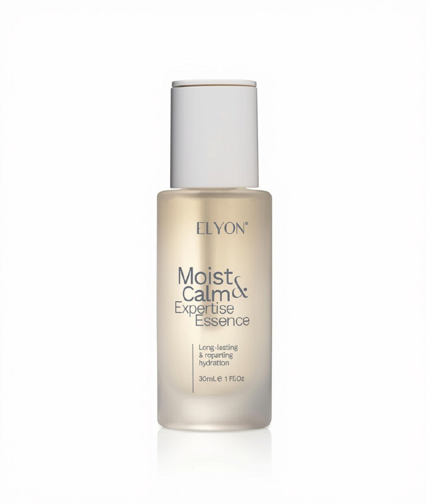 ELYON Moist & Calm Expertise Essence – luxury product shot fond gris perle