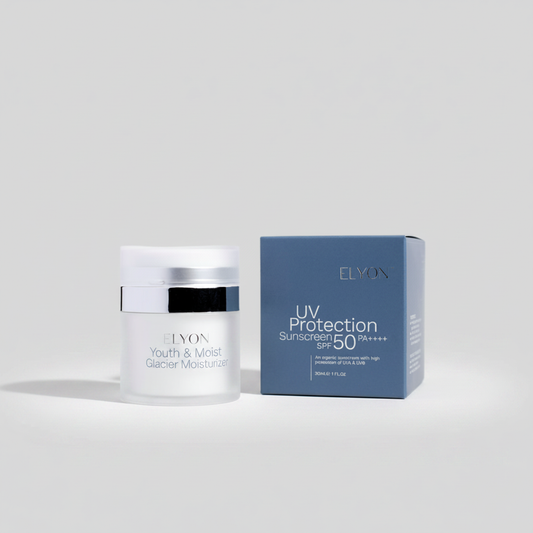 ELYON Youth & Moist Glacier Moisturizer – luxury product shot fond gris perle
