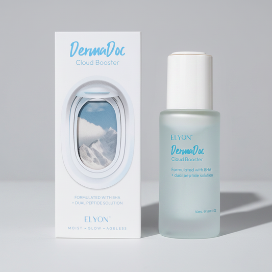ELYON DermaDoc Cloud Booster – luxury product shot fond gris perle
