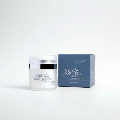 ELYON Calm & Sooth Rescue Cream – luxury product shot fond gris perle